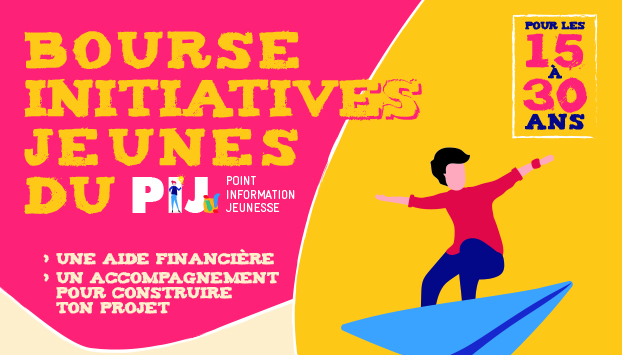 Illustration d'un jeune qui s'envole vers la réalisation de ses projets dans le cadre de la Bourse intiative jeunes du Point Info Jeunesse de la Bretagne romantique